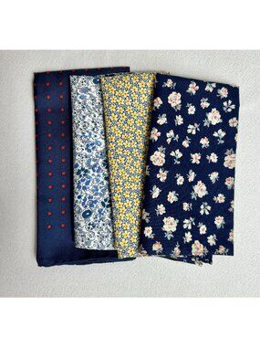 Set of 4 J.Crew Men's Silk/Cotton Print Pocket Squares